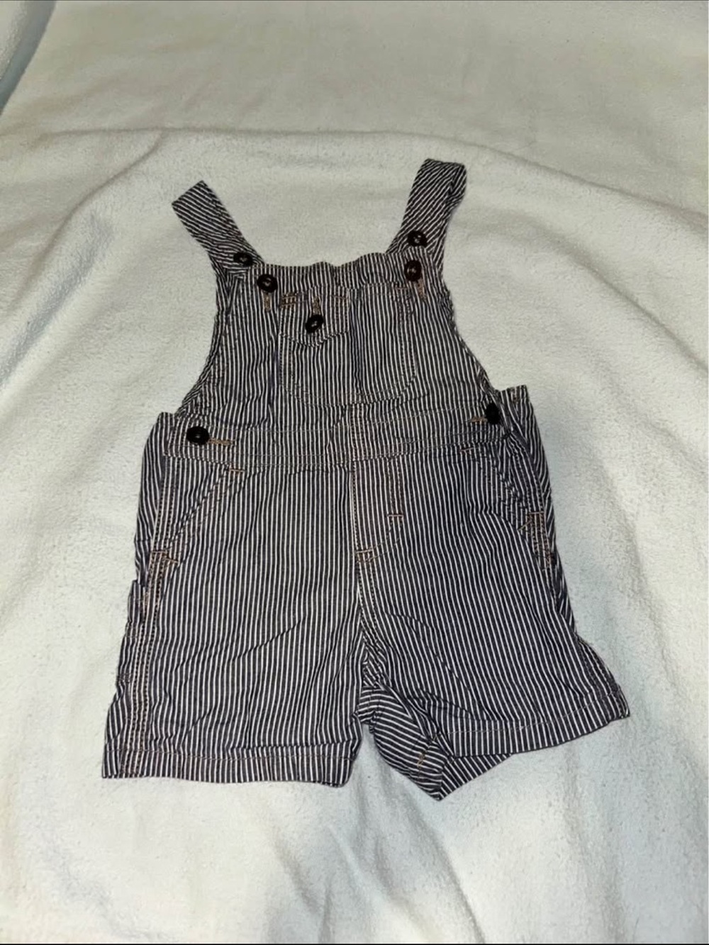 Navy and White Striped Kids Short Overalls